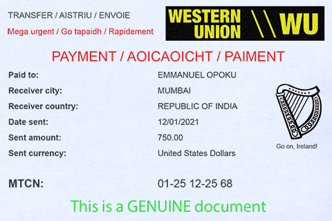 Western Union Slip